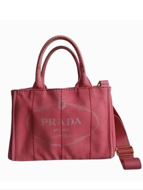 PRADA Pink Canapa Small Canvas Tote Crossbody Bag